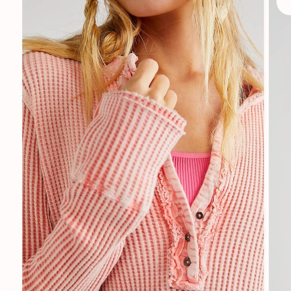 FP One Free People Colt One Blush Waffle Henley Relaxed Top Small - Picture 9 of 9
